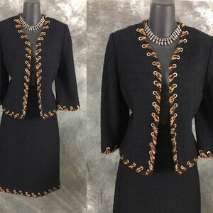 BEAUTIFUL st john collection knit black multi jacket NWT skirt suit size 2 4